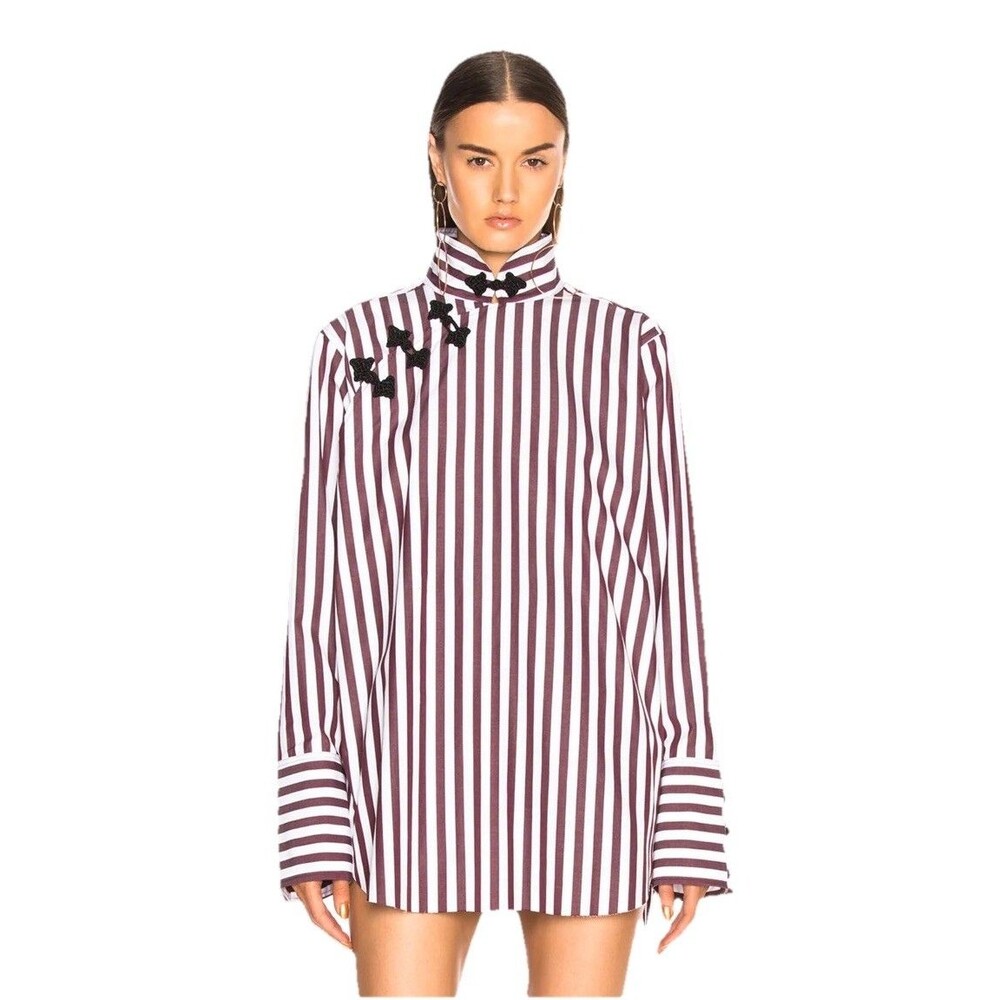 NWT MARQUES ALMEIDA Mandarin Wrap Shirt Stripped Burgundy Lagenlook Size Small